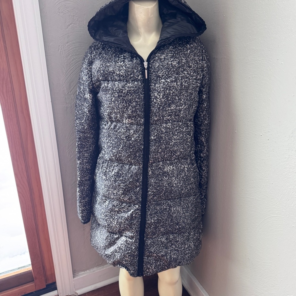 Coatology New York hooded reversible long down black/ gray coat size s